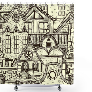 Personality  Hand-drawn Seamless Pattern With Old Town Shower Curtains