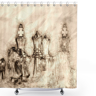 Personality  Sketch Of A Fierce Chess Battle And The Fog Of War Shower Curtains