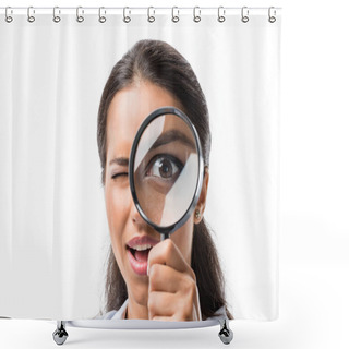 Personality  Businesswoman Holding Magnifying Glass Shower Curtains