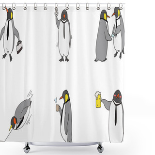 Personality  Illustration Set Of Anthropomorphic Penguin Office Worker Shower Curtains