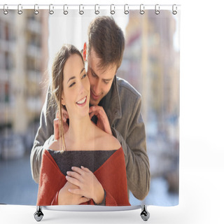 Personality  Man Putting A Blank Jewel To His Girlfriend Shower Curtains