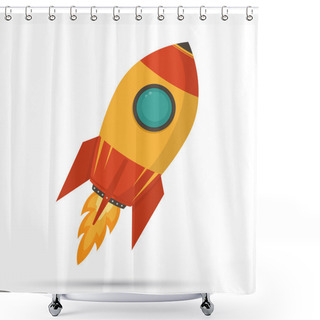 Personality  Cosmic Rocket In Flat Design On White Background. Shower Curtains