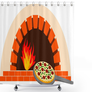 Personality  Pizza Oven And Pizza Vector Illustration Shower Curtains