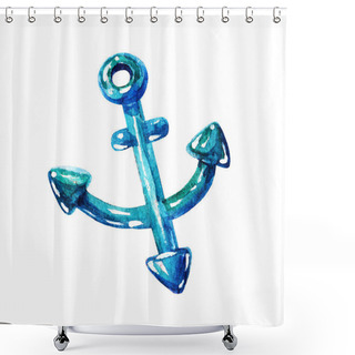 Personality  Lovely Watercolor Blue Anchor Illustration Illustration Icon Isolated On White Background. Hand Draw Illustration Perfect For The Children Magazine ,design,textile Shower Curtains