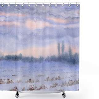 Personality  Watercolor Landscape.Sunset Over The Snow-covered Steppe Shower Curtains