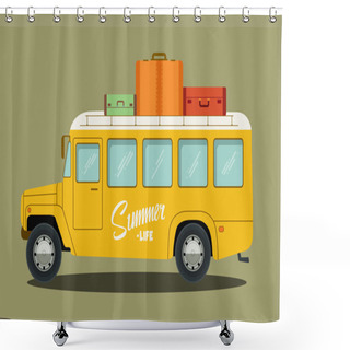 Personality  Vector Illustration Of A Retro Bus Shower Curtains