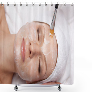 Personality  Spa Therapy For Woman Receiving Facial Mask At Beauty Salon Shower Curtains