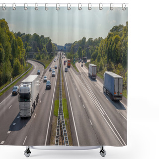 Personality  Aerial View Of Trucks And Cars On The A12 Freeway  Shower Curtains