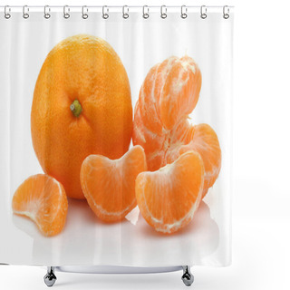 Personality  Peeled Fresh Tangerine Fruit Isolated On White Background Shower Curtains