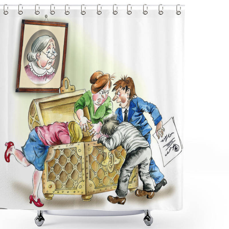 Personality  Greedy Heirs Fighting Over Grandmother`s Inheritance Shower Curtains