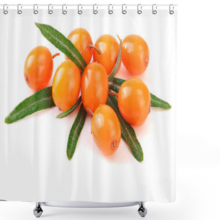 Personality  Sea Buckthorn. Fresh Ripe Berry With Leaves Isolated On White Background Macro. Shower Curtains