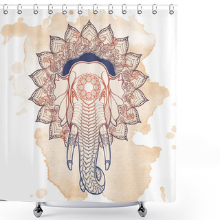 Personality  Statue Of Three Elephants. Popular Motiff In Asian Arts And Crafts. Intricate Hand Drawing Isolated On A Textured Background. Tattoo Design. Shower Curtains