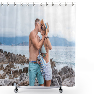 Personality  Boyfriend Kissing Girlfriend At Beach In Montenegro Shower Curtains