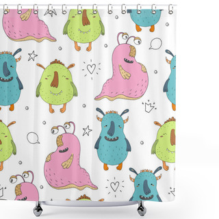 Personality  Cute Monsters Cartoon Style. Vector Pattern Shower Curtains
