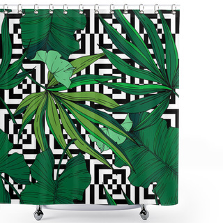 Personality  Vector Palm Beach Tree Leaves Jungle Botanical. Black And White Engraved Ink Art. Seamless Background Pattern. Shower Curtains