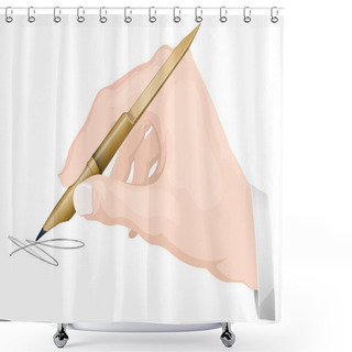 Personality  Writing With Bamboo Reed Pen - Illustration Shower Curtains