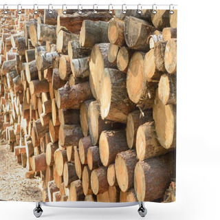 Personality  The Felled Logs Of The Trees In The Sawmill Are Stacked. Shower Curtains