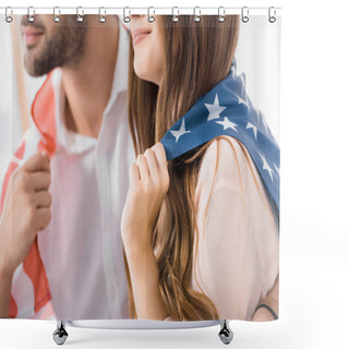 Personality  Partial View Of Couple Covered With American Flag At Home Shower Curtains