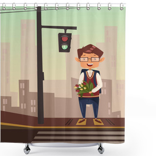 Personality  Boy Standing At Traffic Light Shower Curtains