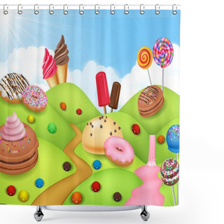 Personality  Fantasy Candyland With Dessrts And Sweets Shower Curtains