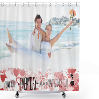 Personality  Handsome Groom Carrying His Beautiful Wife Shower Curtains