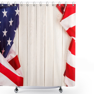 Personality  American Flag On Wooden Background With Copy Space Shower Curtains