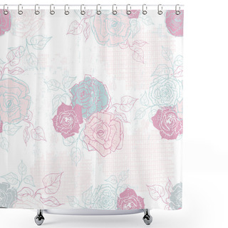 Personality  Hand Drawn Tender Vintage  Roses Seamless Pattern In Pastel Tone Shower Curtains