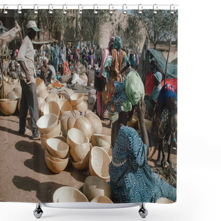 Personality  Timbuktu, Mali, Africa - February 3, 2008: People Selling And Buying At Town Market Shower Curtains
