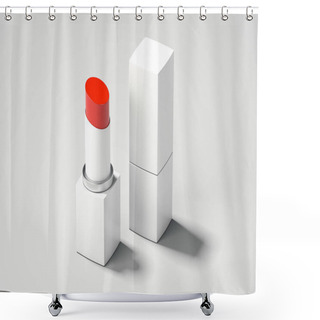Personality  Red Lipstick And White Box. 3d Rendering Shower Curtains