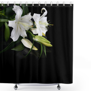 Personality  White Lily On Black Background Shower Curtains