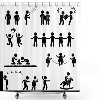 Personality  Happy Children Playing Icon Symbol Sign Pictogram Shower Curtains