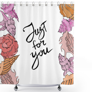Personality  Vector Summer Beach Seashell Tropical Elements. Frame With Just For You Lettering. Shower Curtains