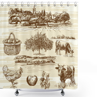 Personality  Farm, Harvest, Rural Landscape - Hand Drawn Set Shower Curtains