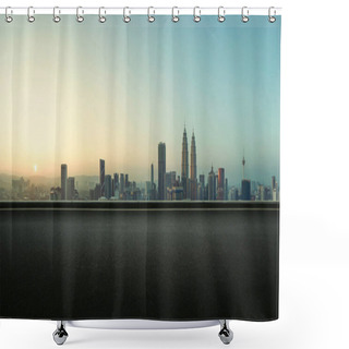 Personality  Asphalt Empty Road Side With  Kuala Lumpur City Skyline Background. Sunrise Scene Shower Curtains