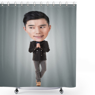 Personality  Funny Asian Big Head Man Shower Curtains