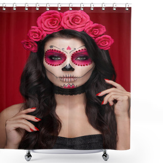 Personality  Portrait Of A Woman With Makeup Sugar Skull Shower Curtains