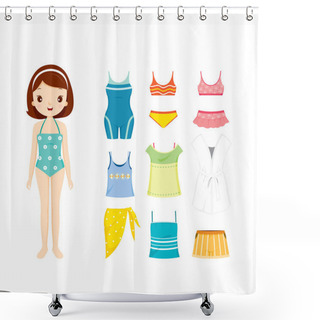Personality  Girl In Swimming Suit And Clothes Set For Summer Shower Curtains