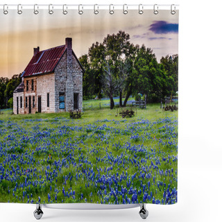 Personality  Abandoned Old House In Texas Wildflowers At Sunset. Shower Curtains
