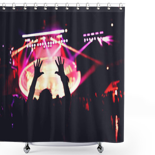 Personality  Girl Dancing Silhouette. Live Concert Or Music Festival With Crowd Dancing In Lights  Shower Curtains