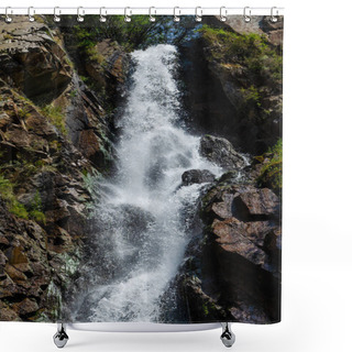 Personality  Waterfall In The Mountains Shower Curtains