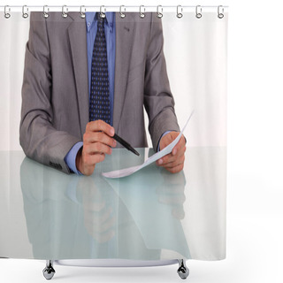 Personality  Close-up Of Man Proof Reading A Document Shower Curtains