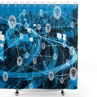 Personality  Wifi Icon On Screen And Wireless Communication Network, Abstract Image Visual. Shower Curtains