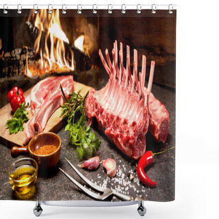 Personality  Rack Of Lamb In Front Of A Fireplace Shower Curtains