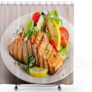 Personality  Salmon With  Fresh Salad. Shower Curtains