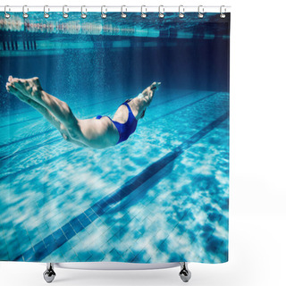 Personality  Underwater Picture Of Young Female Swimmer Exercising In Swimming Pool Shower Curtains