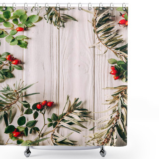 Personality  Flat Lay With Arrangement Of Autumn Herbs On White Wooden Tabletop Shower Curtains