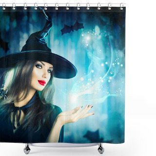 Personality  Halloween Witch Holding Magical Light Shower Curtains