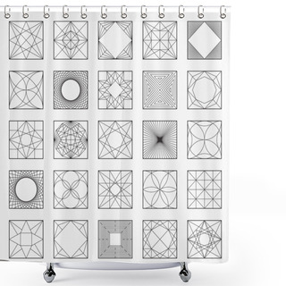 Personality  Set Of Geometric Elements / Icons, Square Pattern Shower Curtains