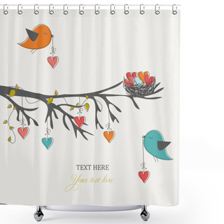 Personality  Romantic Card For Valentine's Day, Birds And Hearts Shower Curtains