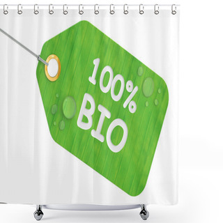 Personality  100% Bio Concept, Green Tag. 3D Rendering Shower Curtains